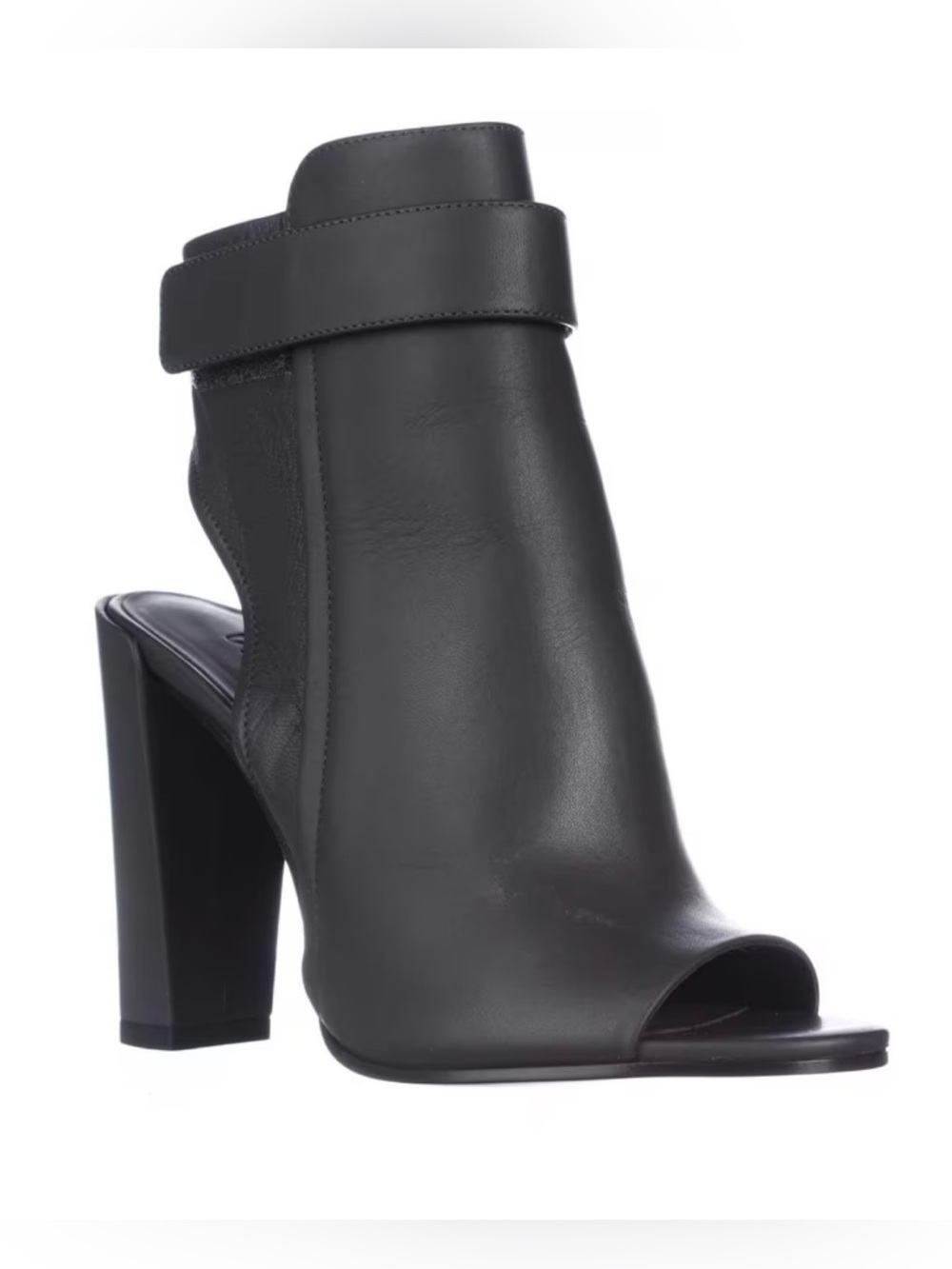 Vince Black Leather Peep-Toe High Heel Bootie